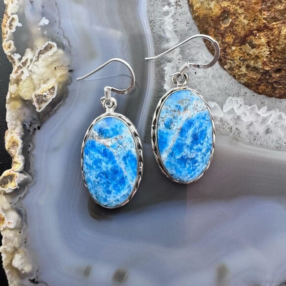 Sterling Silver Southwestern Style Oval Apatite Dangle Earrings For Women - Picture 2 of 10